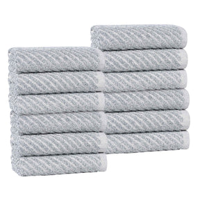 Amelia Cotton Blend Diagonal Ribbed Face Towels Washcloths, Set of 12