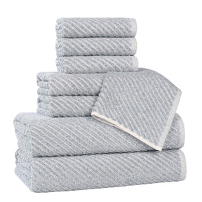 Amelia Cotton Blend Textured Diagonal Ribbed 8 Piece Towel Set