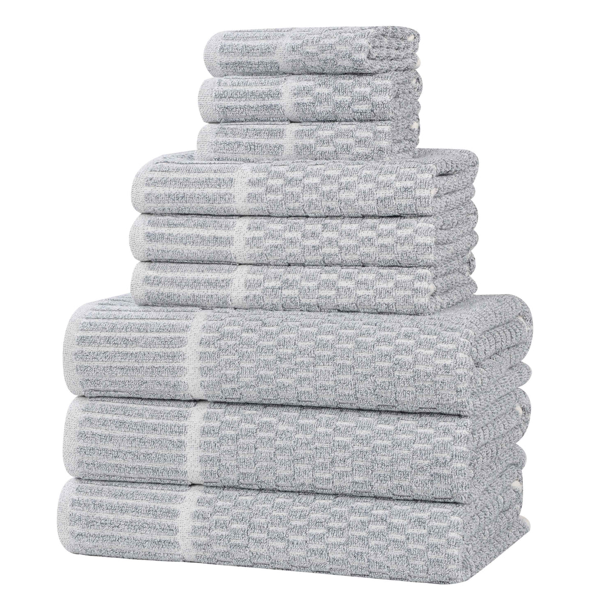 Juno Cotton Blend Textured Checkered Ribbed Border 9 Piece Towel Set