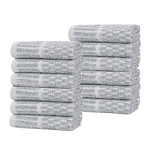 Juno Cotton Blend Checkered Ribbed Border Face Towels Washcloths, Set of 12