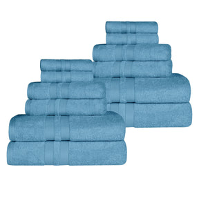 Ultra-Soft Cotton Absorbent Quick-Drying 12 Piece Assorted Towel Set - DenimBlue