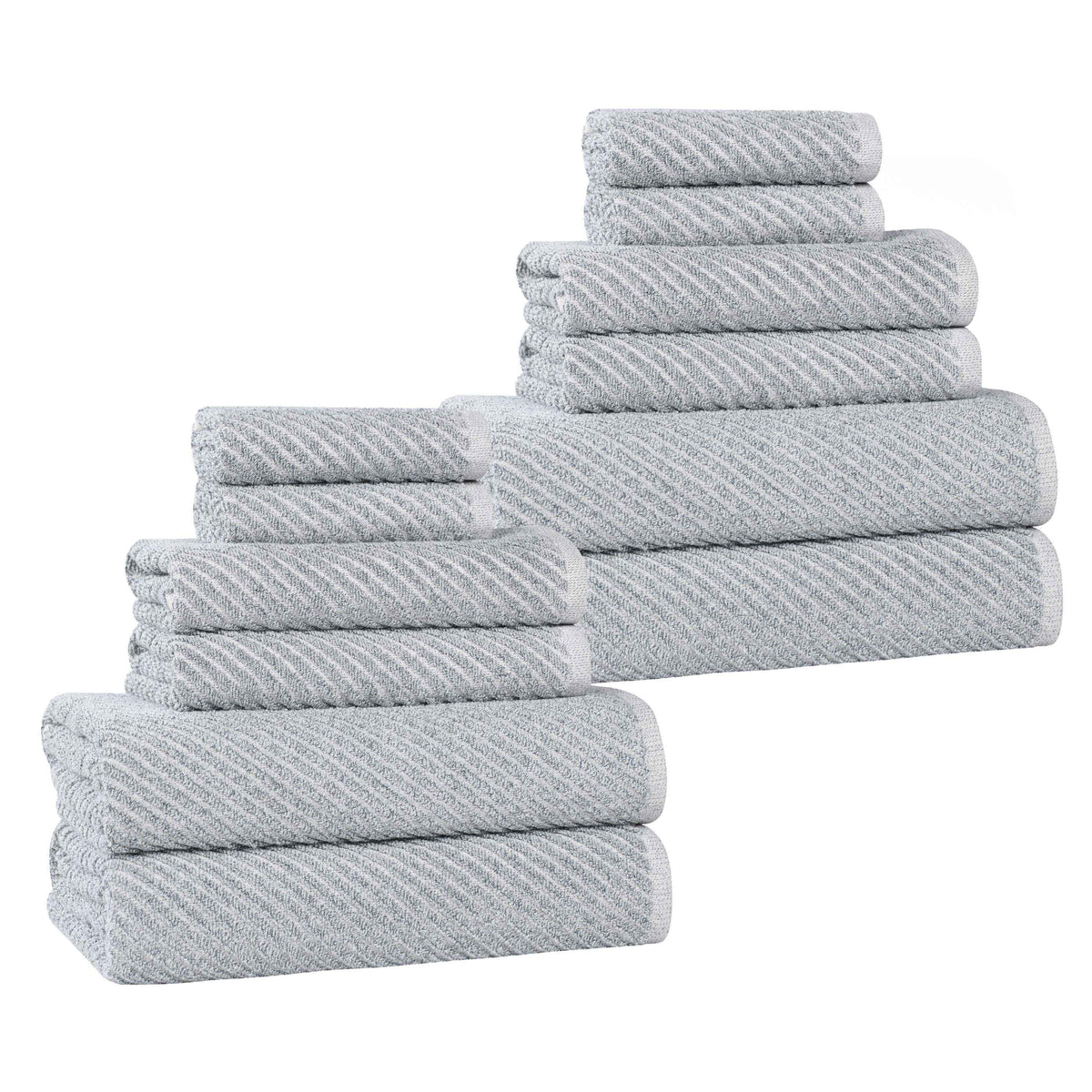 Amelia Cotton Blend Textured Diagonal Ribbed 12 Piece Towel Set