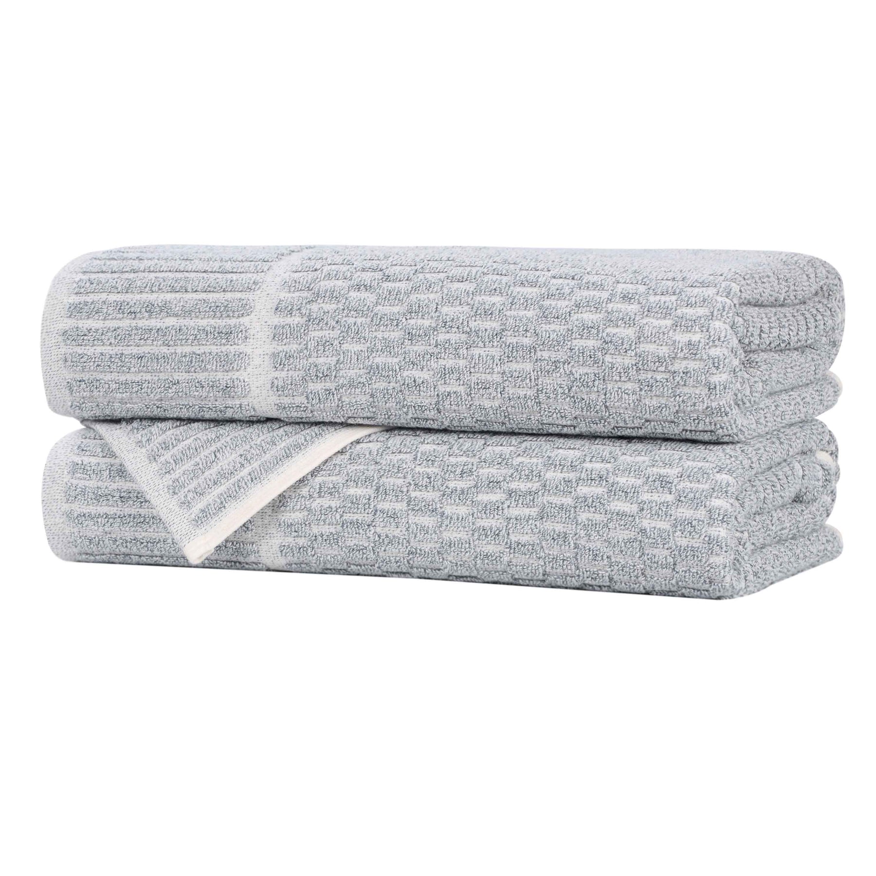 Juno Cotton Blend Textured Checkered Ribbed Border Bath Towels, Set of 2