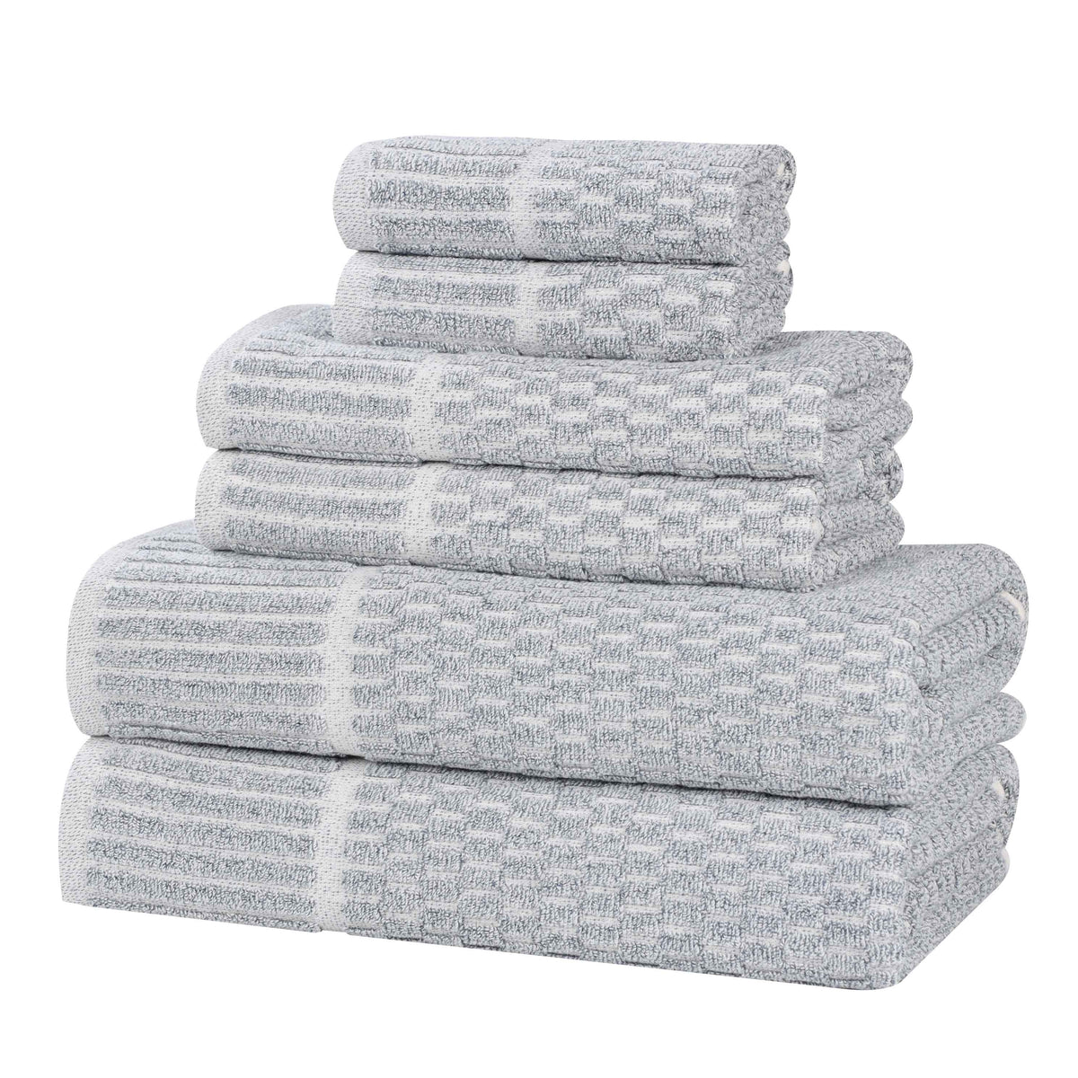 Juno Cotton Blend Textured Checkered Ribbed Border 6 Piece Towel Set