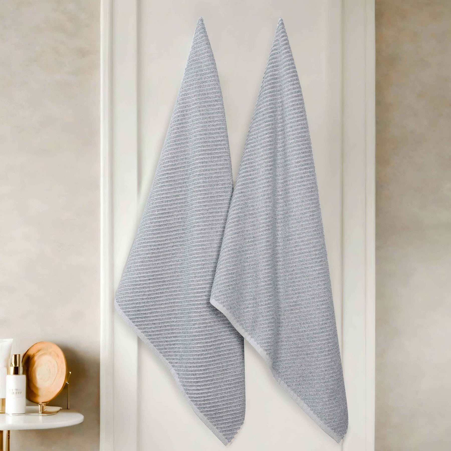 Amelia Cotton Blend Textured Diagonal Ribbed Bath Sheets, Set of 2