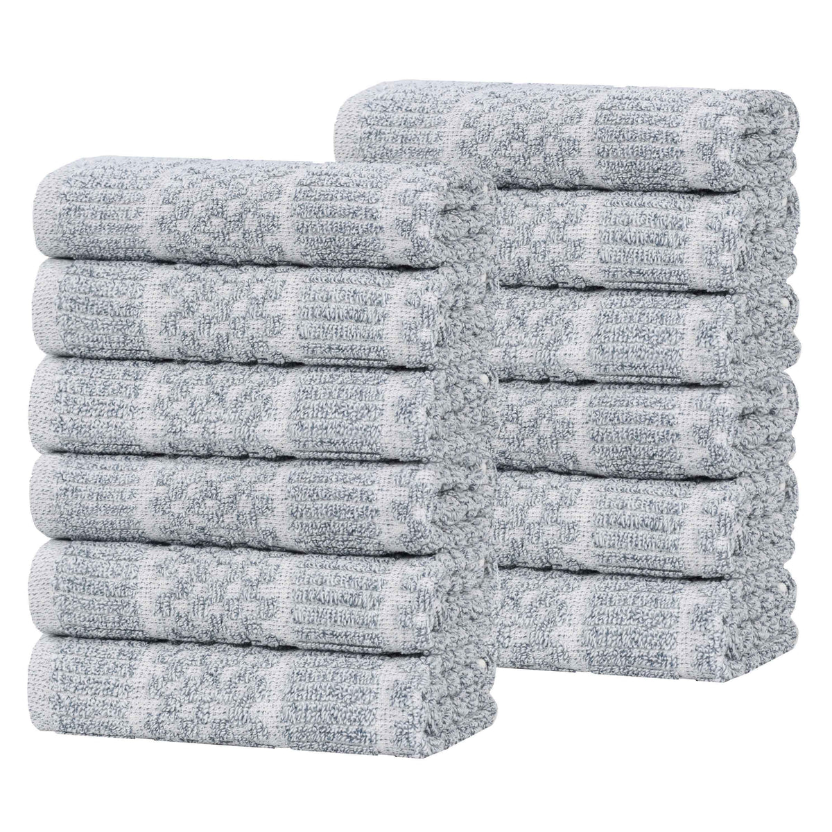 Naples Cotton Blend Checkered Ribbed Face Towels Washcloths, Set of 12