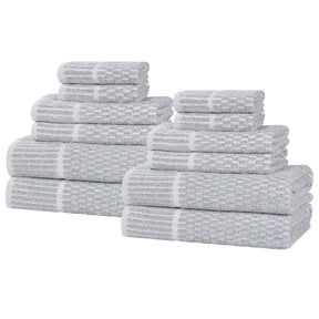 Juno Cotton Blend Textured Checkered Ribbed Border 12 Piece Towel Set