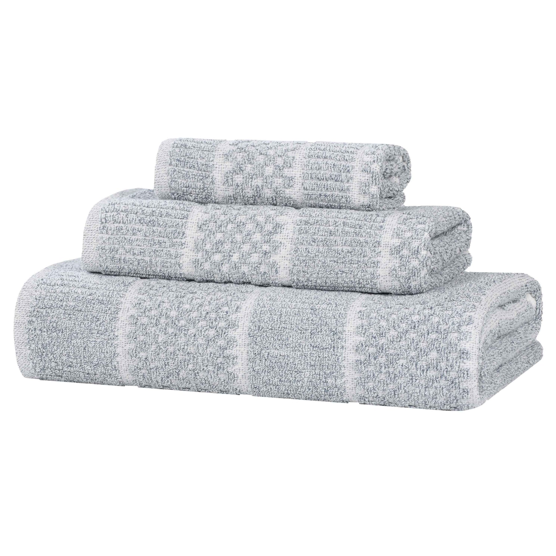 Naples Cotton Blend Textured Checkered and Ribbed 3 Piece Towel Set