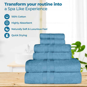 Ultra-Soft Cotton Absorbent Quick-Drying 12 Piece Assorted Towel Set - DenimBlue