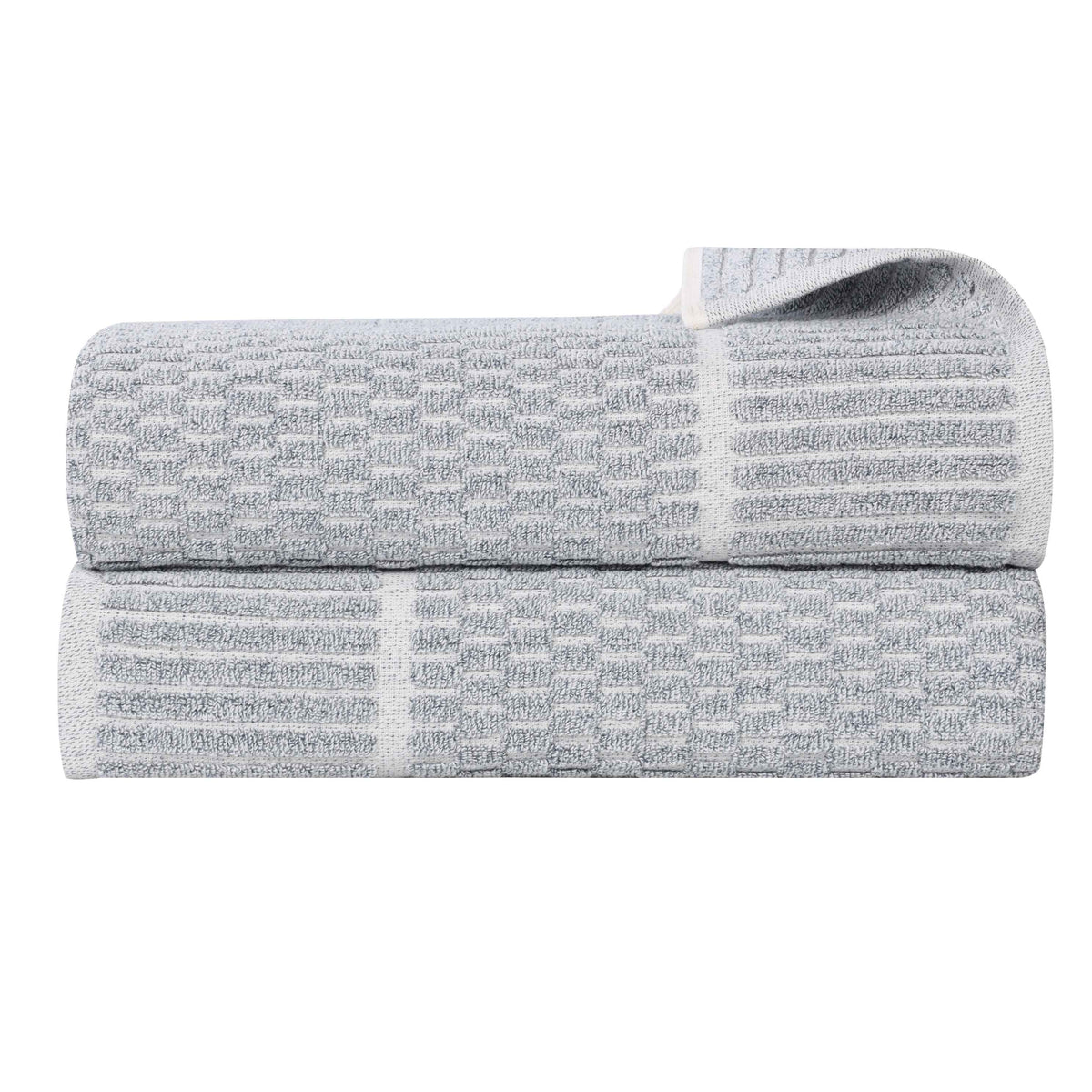 Juno Cotton Blend Textured Checkered Ribbed Border Bath Sheets, Set of 2