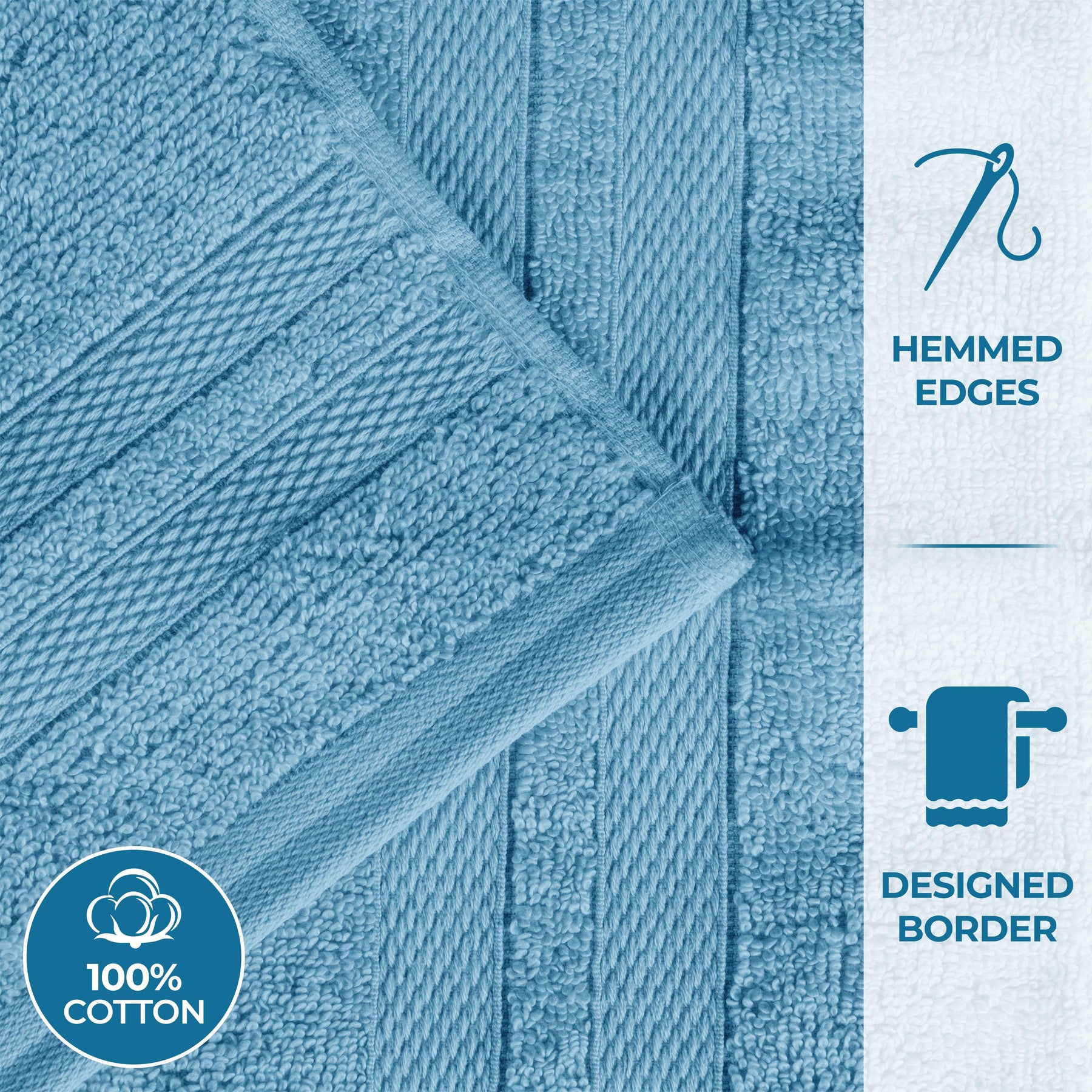 Ultra-Soft Cotton Absorbent Quick-Drying 12 Piece Assorted Towel Set - DenimBlue