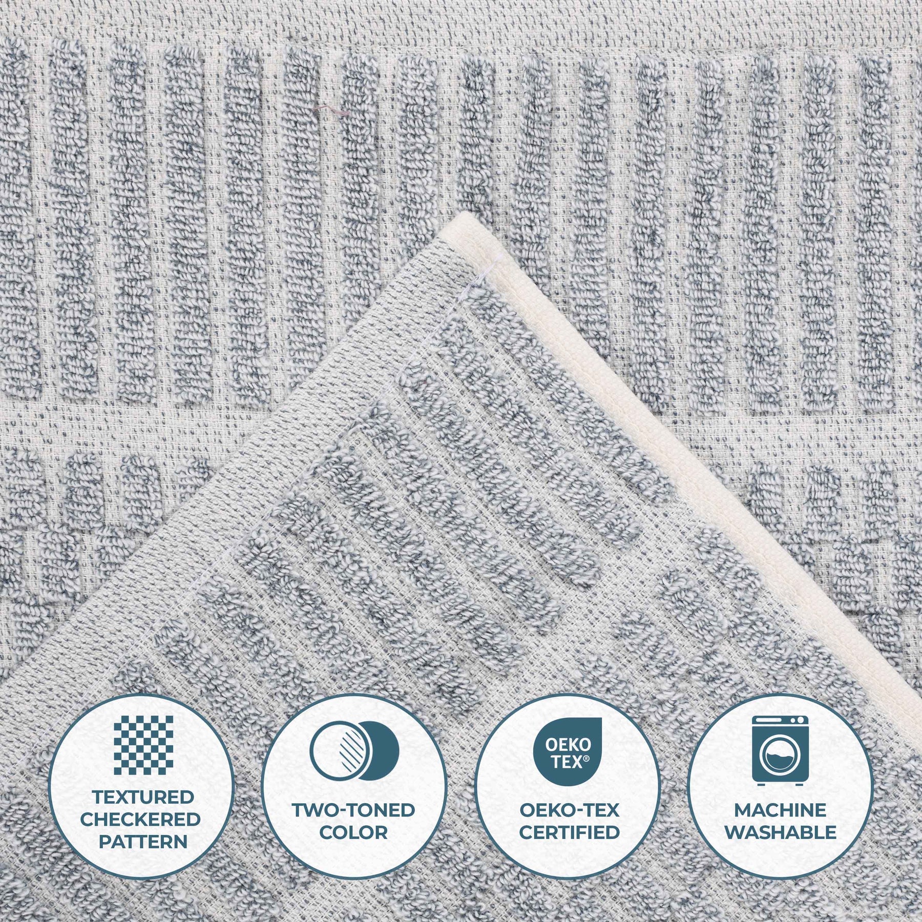 Juno Cotton Blend Textured Checkered Ribbed Border 6 Piece Towel Set