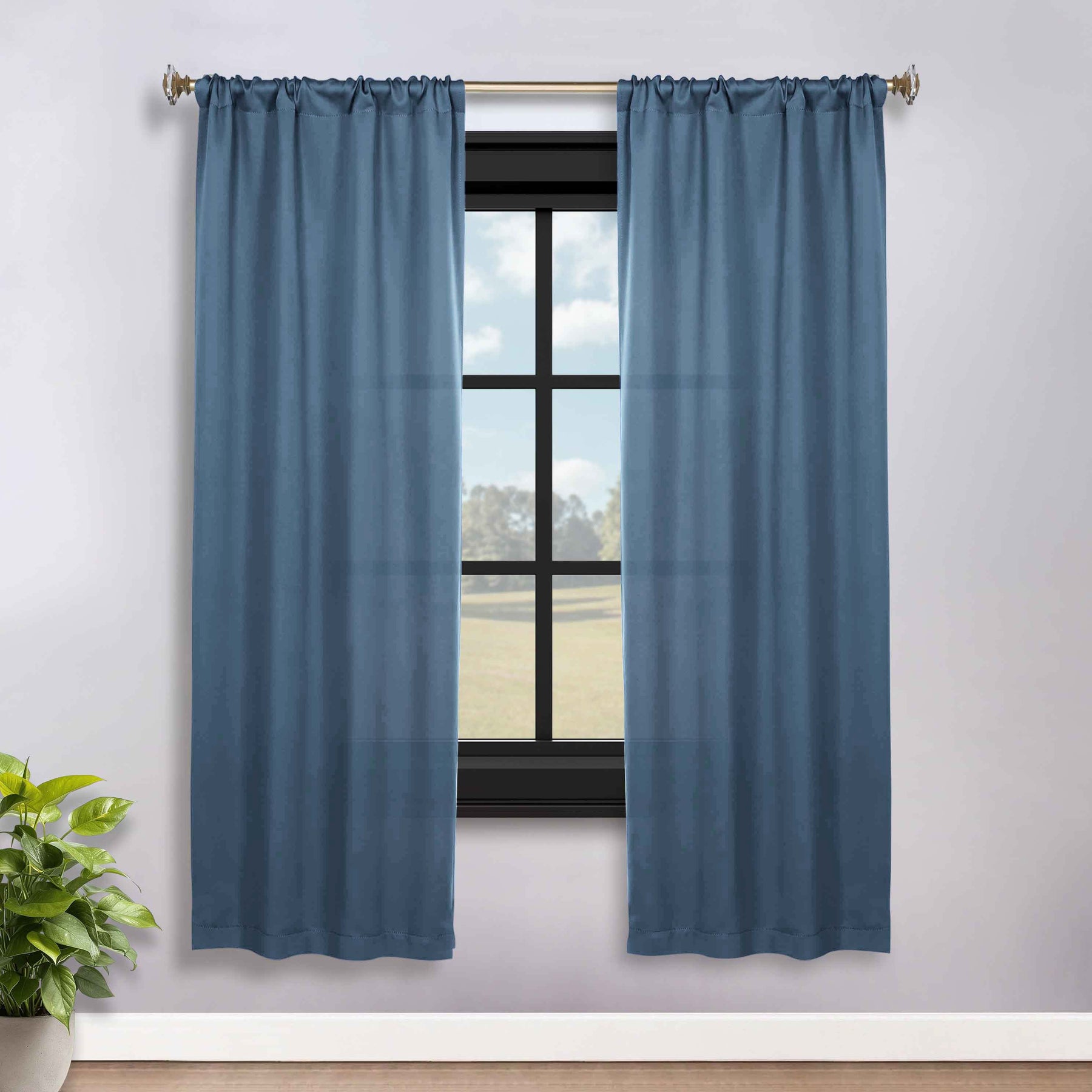 Solid Room Darkening Rod Pocket Blackout Curtain Panels, Set of 2