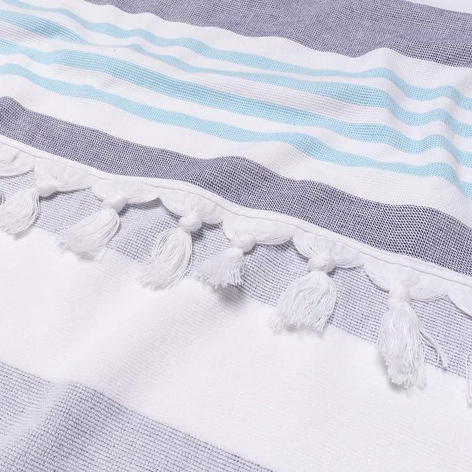 Coastal Resort Stripe Fouta 4 Piece Beach Towel with Tassels - DuskyBlue