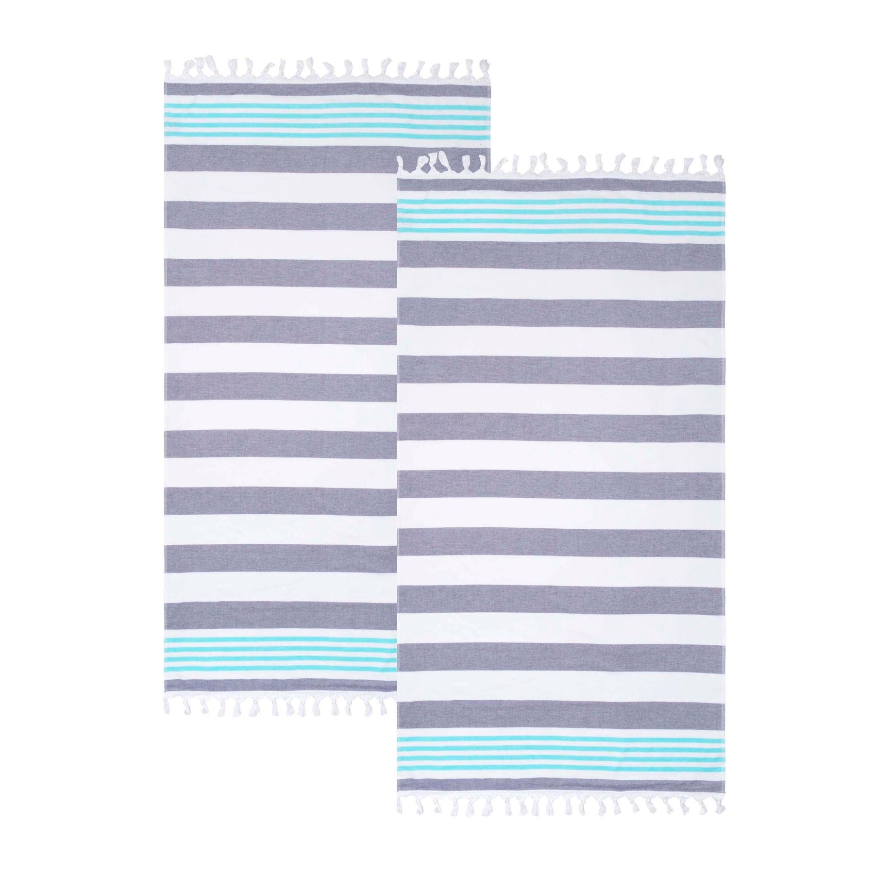 Coastal Resort Stripe Fouta 2 Piece Beach Towel with Tassels - DuskyBlue