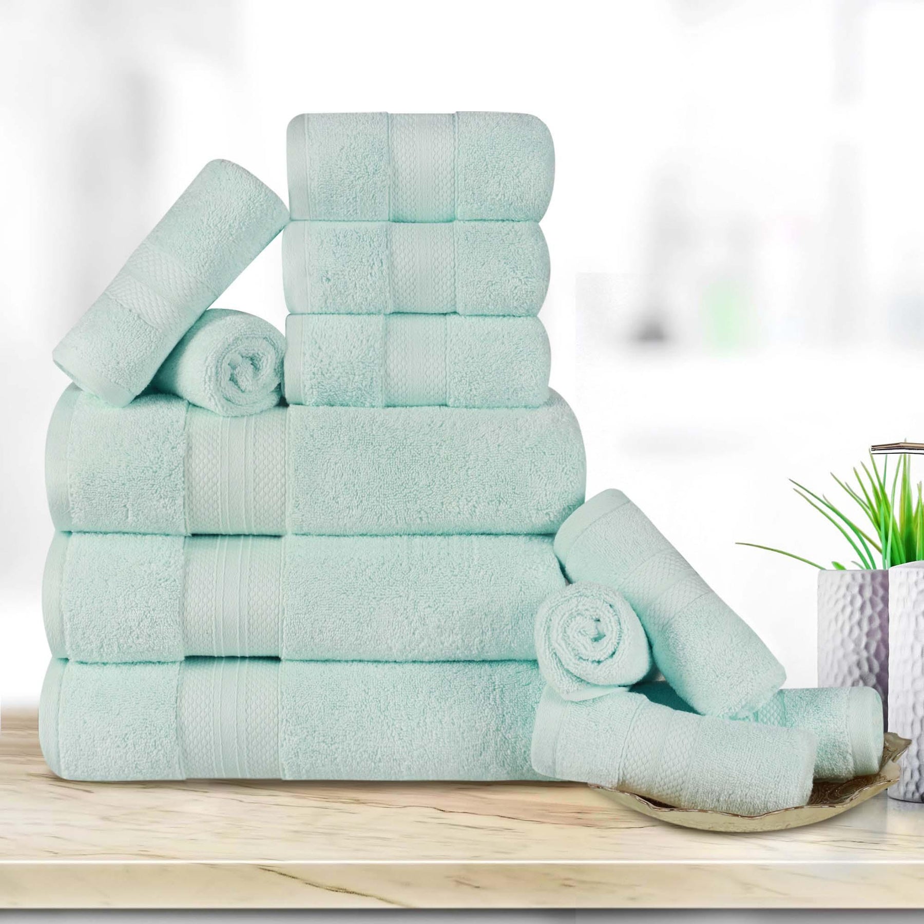 Turkish Cotton Highly Absorbent Solid 12 Piece Ultra Plush Towel Set - Towel Set by Superior - Superior 