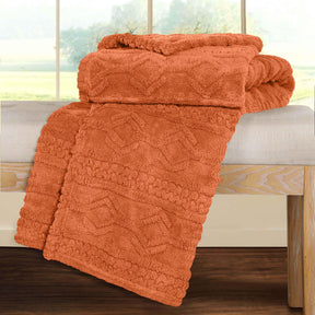 Arctic Boho Knit Jacquard Fleece Plush Medium Weight Fluffy Blanket - DustyOrange