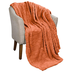 Arctic Boho Knit Jacquard Fleece Plush Medium Weight Fluffy Blanket - DustyOrange