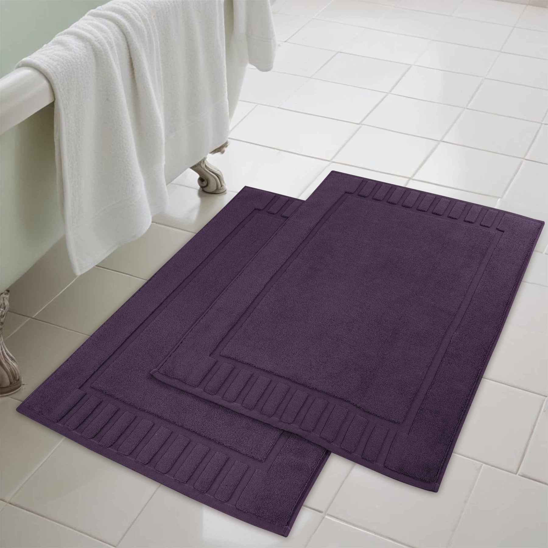 Leo Cotton Solid Modern Absorbent Heavy Washable Bath Mat Set of 2