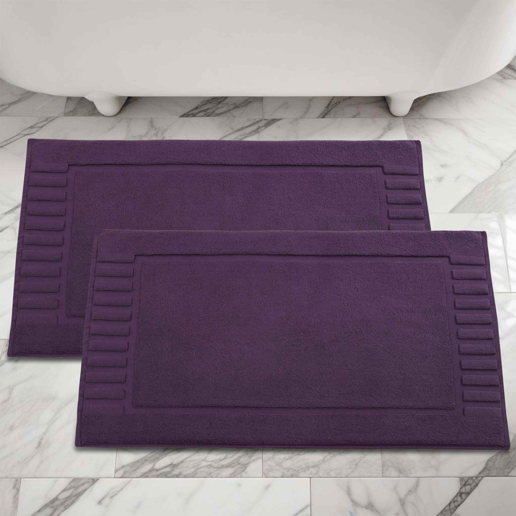 Leo Cotton Solid Modern Absorbent Heavy Washable Bath Mat Set of 2