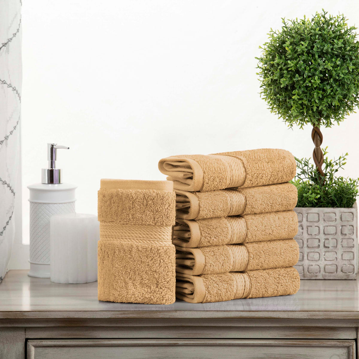 Egyptian Cotton Pile Heavyweight 6 Piece Face Towel Washcloth Set - Toast