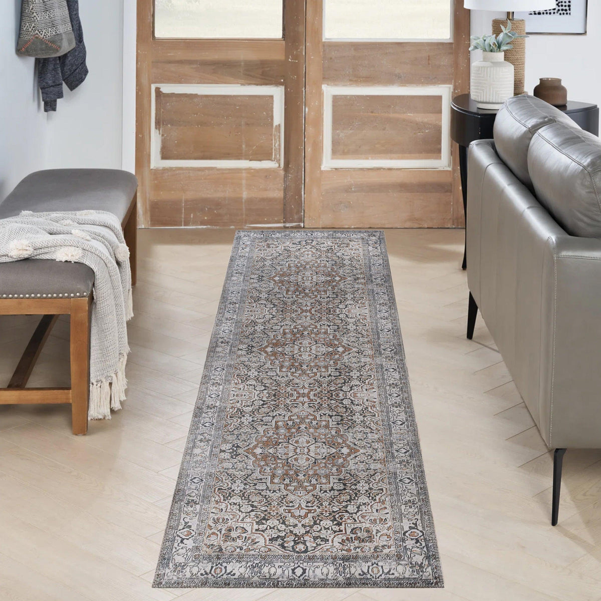 Elodie Bohemian Geometric Floral Medallion Indoor Area Rug Or Runner - MossyGold