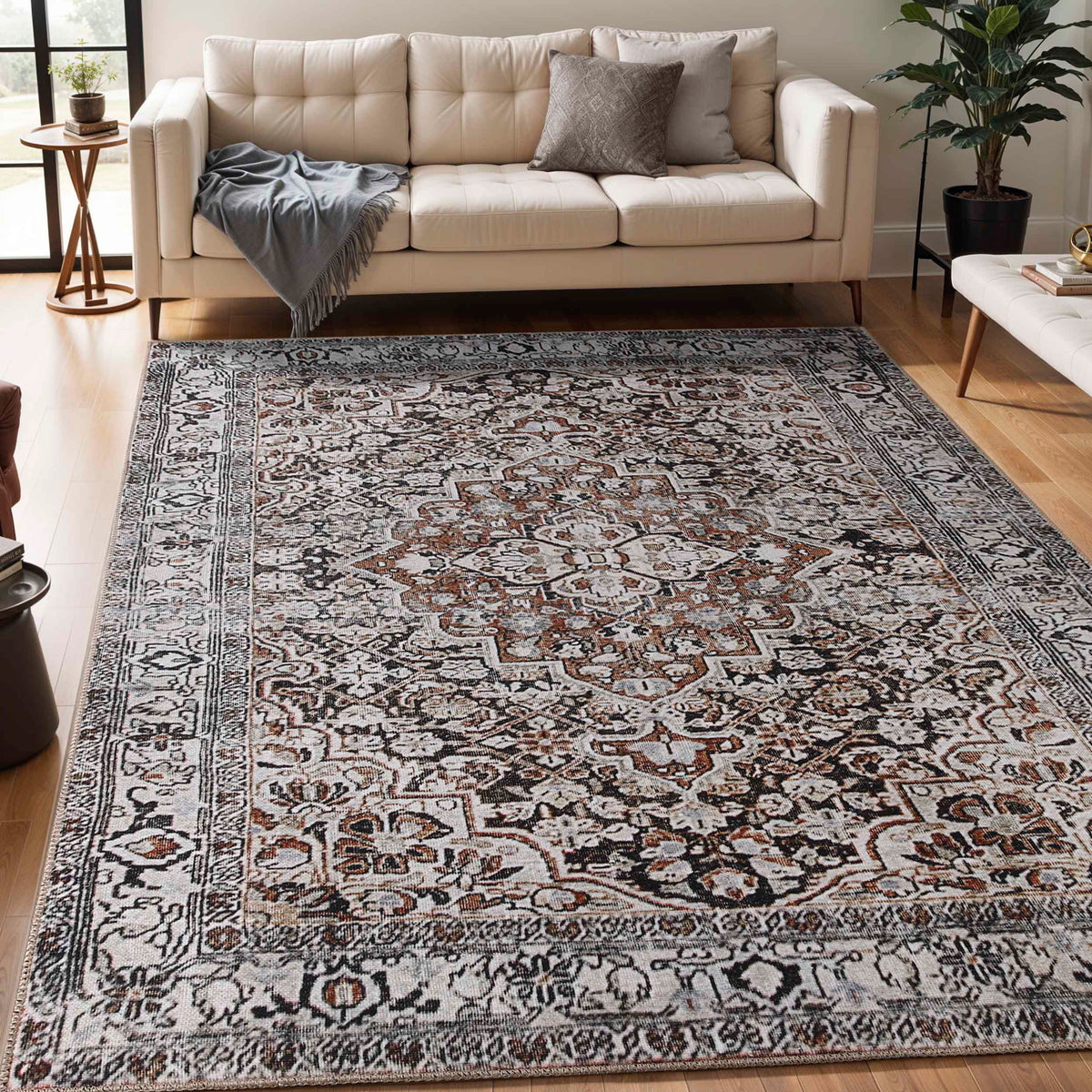 Elodie Bohemian Geometric Floral Medallion Indoor Area Rug Or Runner - MossyGold