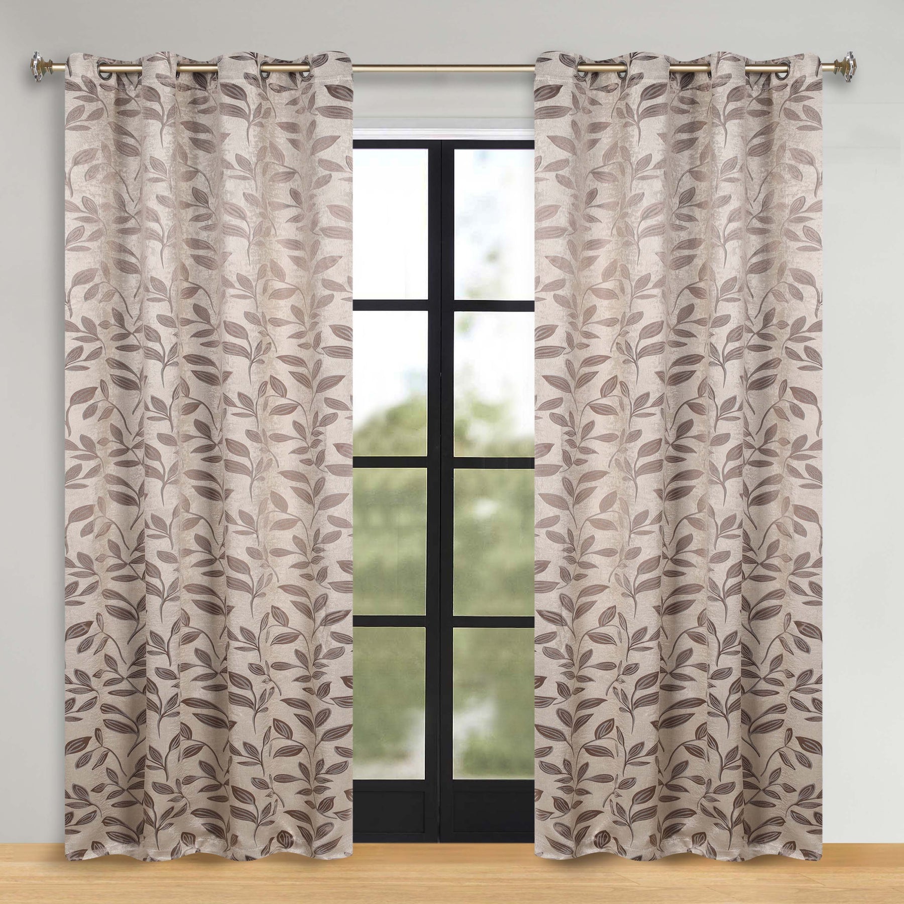 Leaves Room Darkening Washable Blackout Curtain Panels, Set of 2 - Espresso