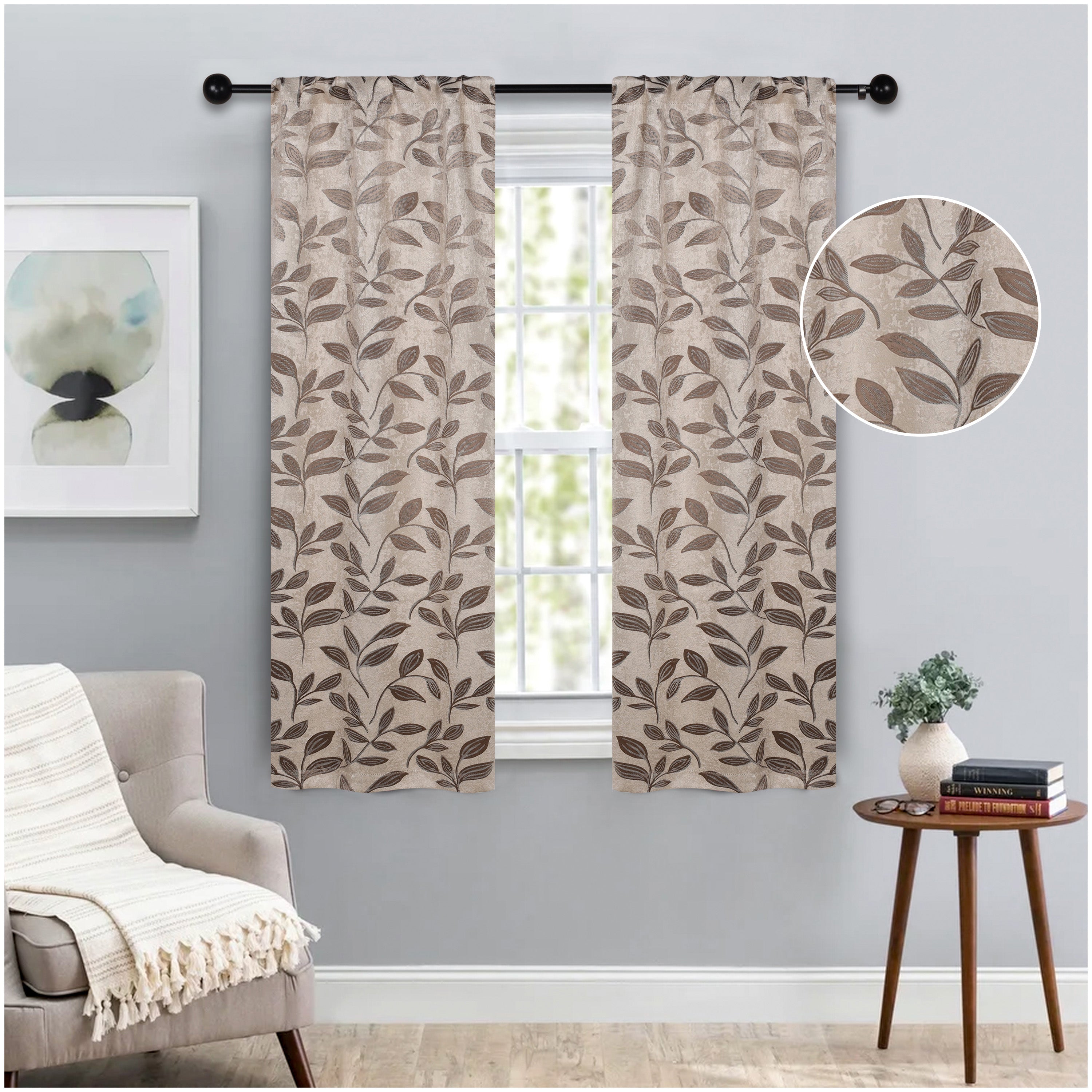 Leaves Room Darkening Washable Blackout Curtain Panels, Set of 2 - Blackout Curtains by Superior