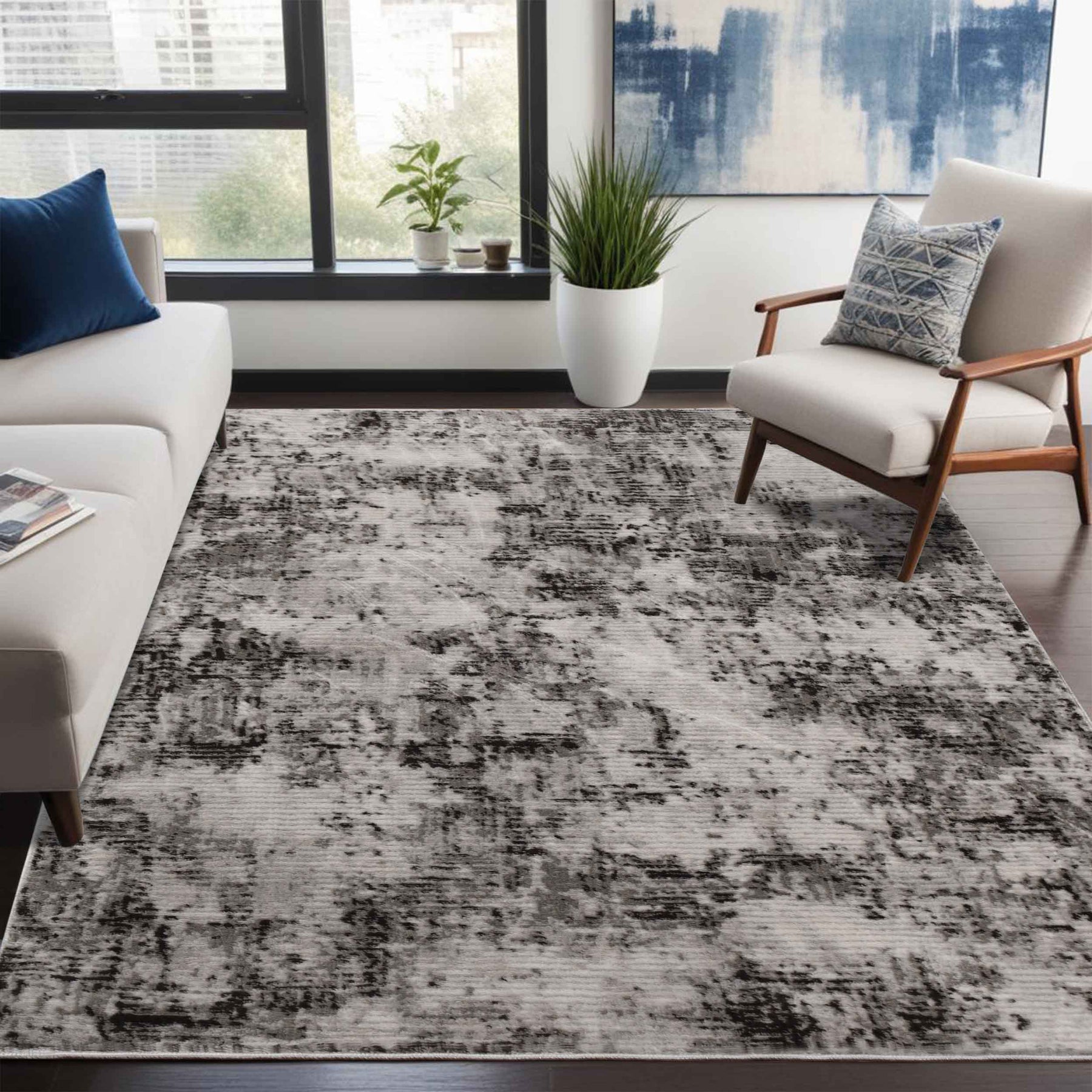 Euphemia Distressed Abstract Indoor Area Rug or Runner - Charcoal