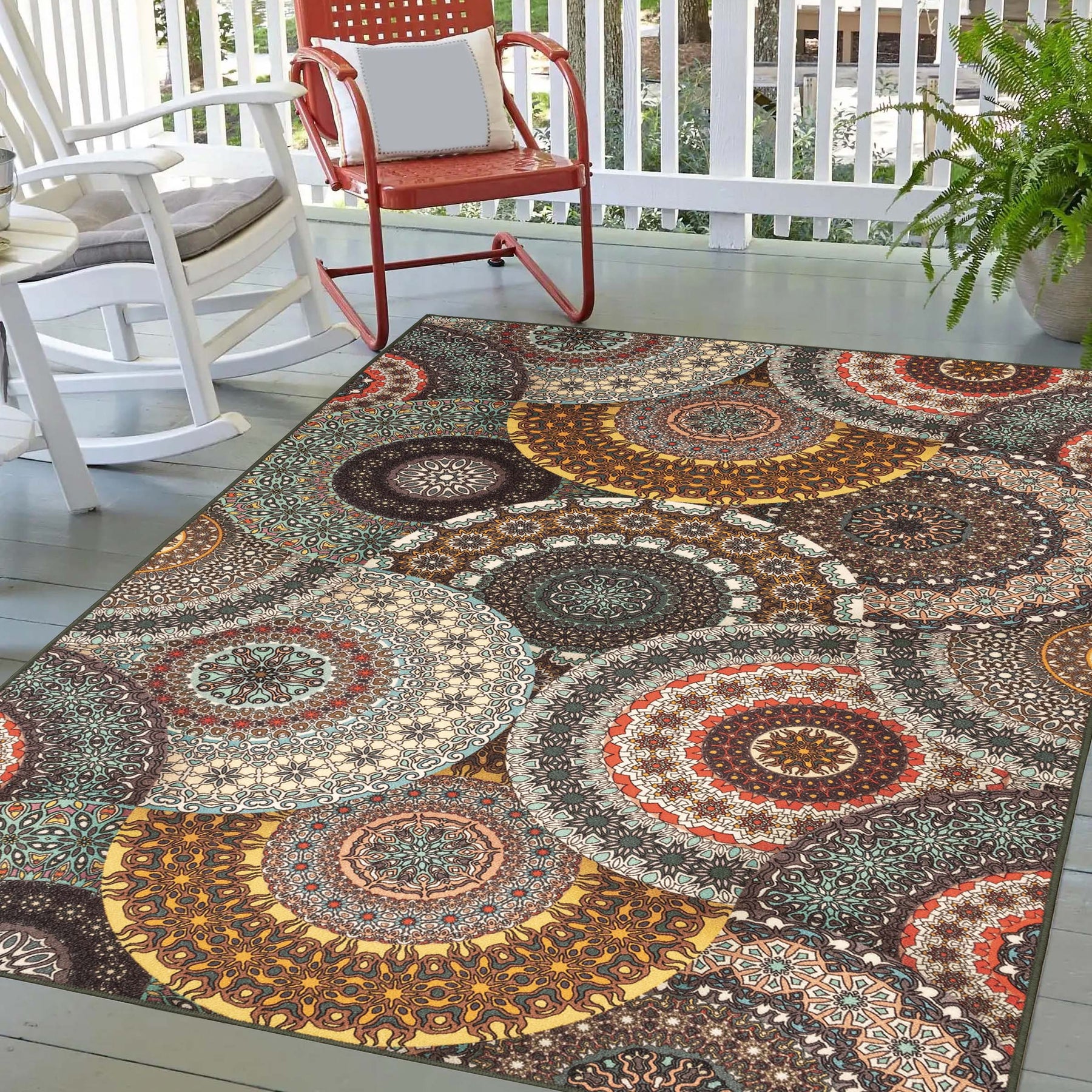 Evaline Medallion Non-Slip Indoor Outdoor Area Rug - Black