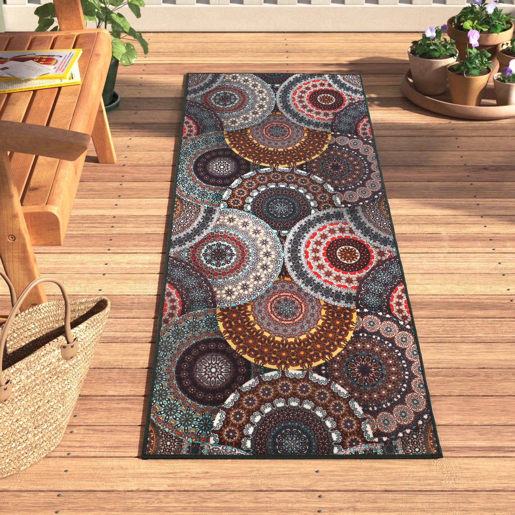 Evaline Medallion Non-Slip Indoor Outdoor Area Rug - Black