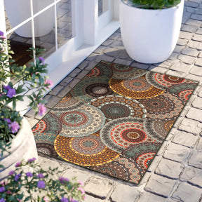 Evaline Medallion Non-Slip Indoor Outdoor Area Rug - Black