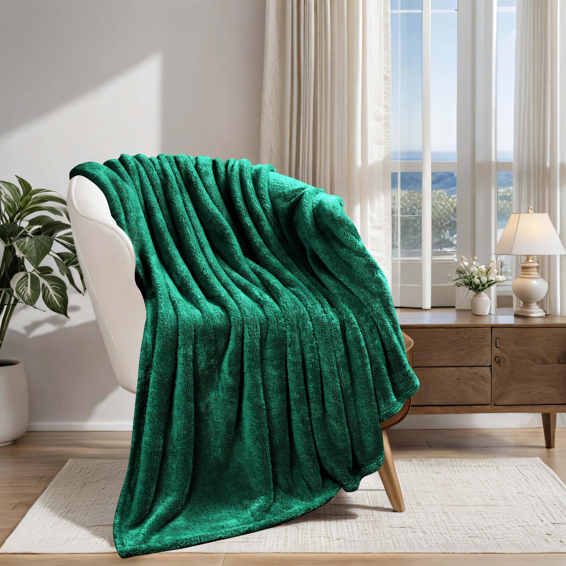 Fleece Plush Medium Weight Fluffy Soft Solid Decorative Blanket - EverGreen