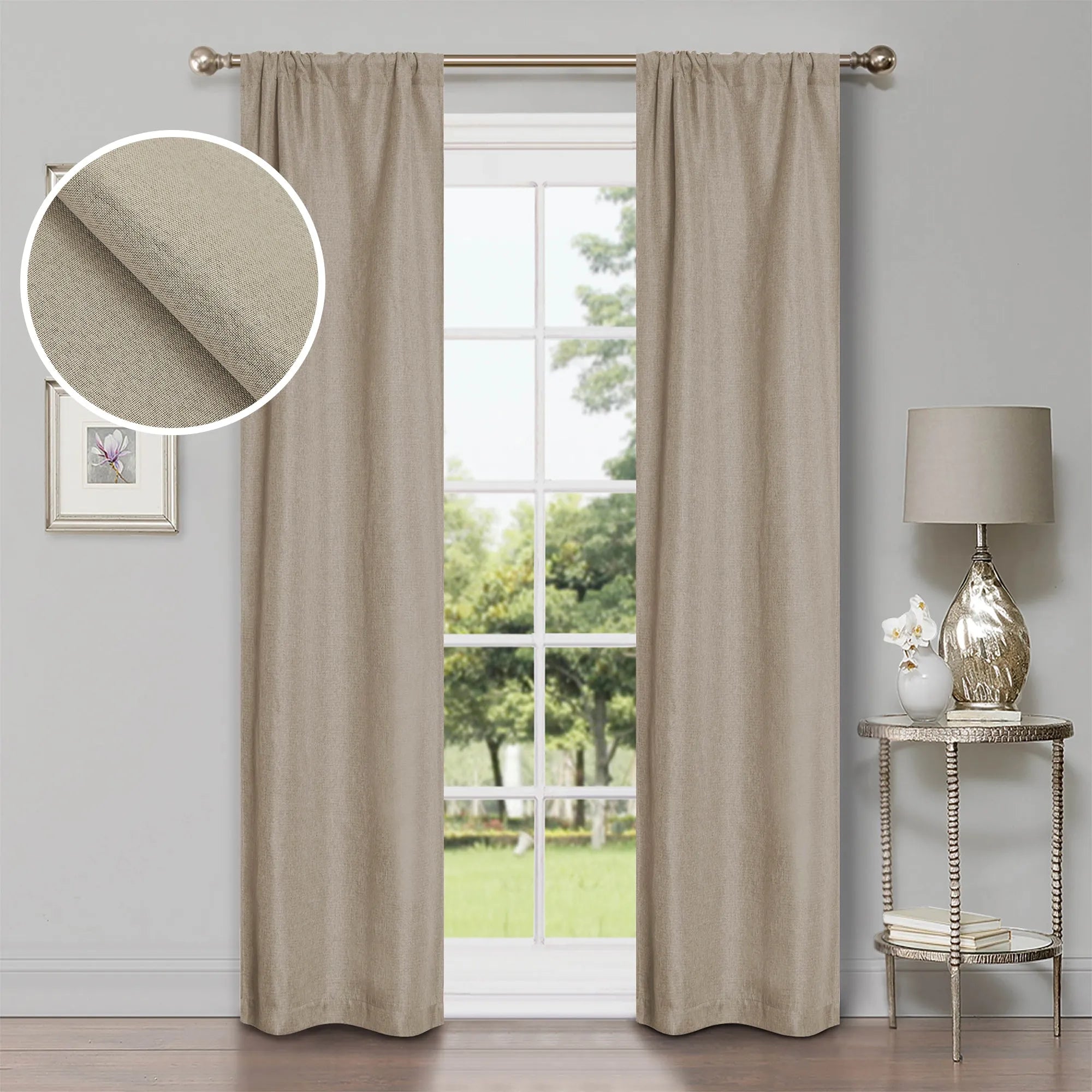 Linen Washable Room Darkening Blackout Curtains, Set of 2