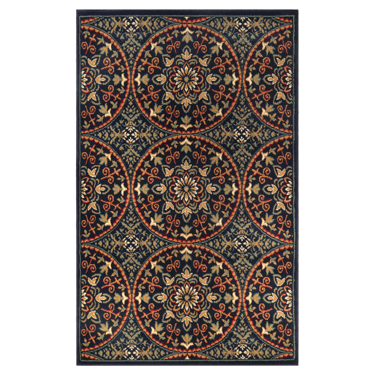 Fancy Geometric Medallion Floral Traditional Indoor Area Rug - MidnightBlue