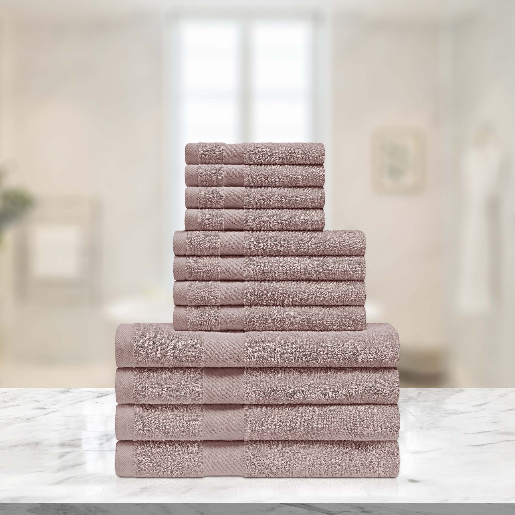 Eco-Friendly Egyptian Cotton Cotton Absorbent 12 Piece Assorted Towel Set - Fawn