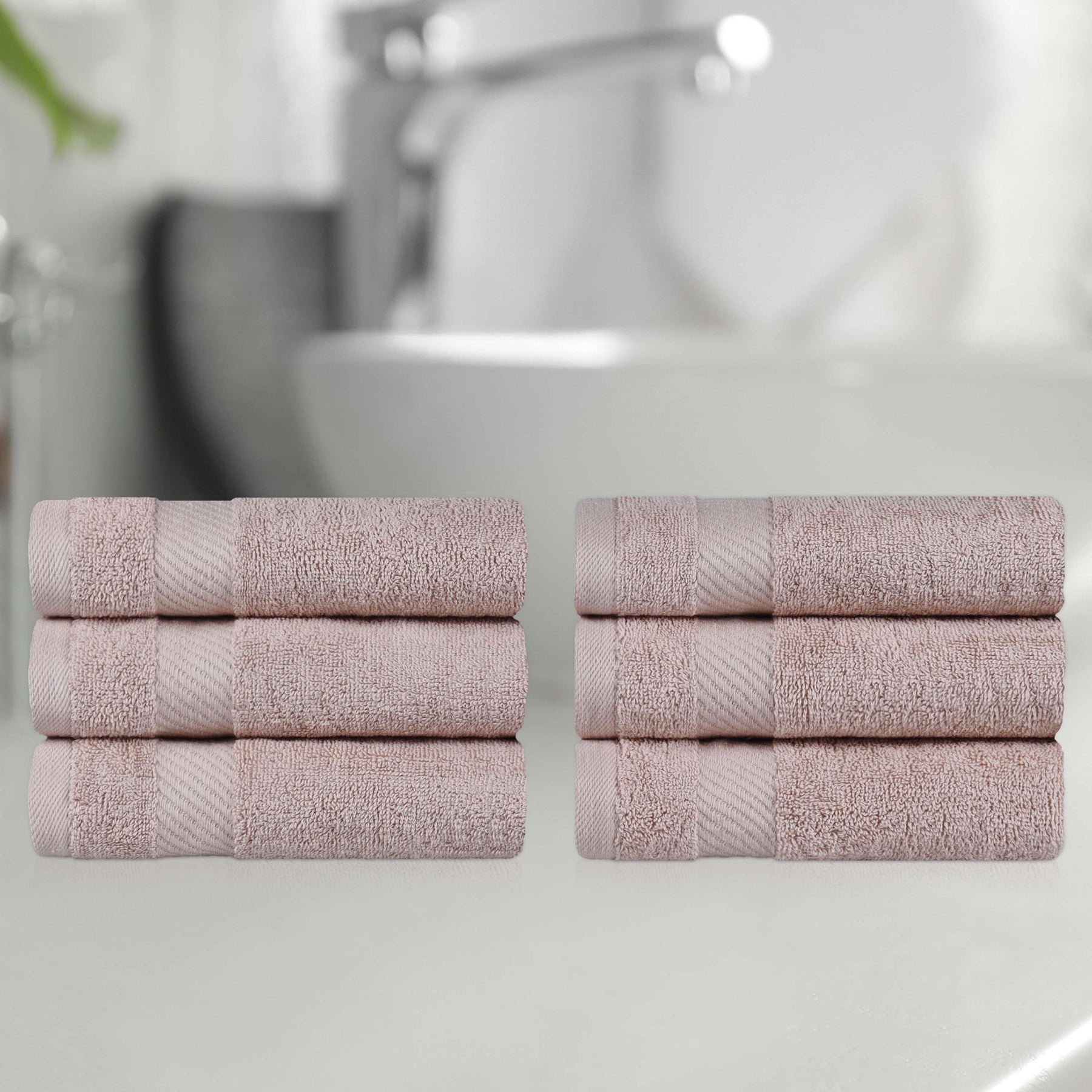 Egyptian Cotton Dobby Border Medium Weight 6 Piece Hand Towel Set - Hand Towel Set by Superior - Superior 