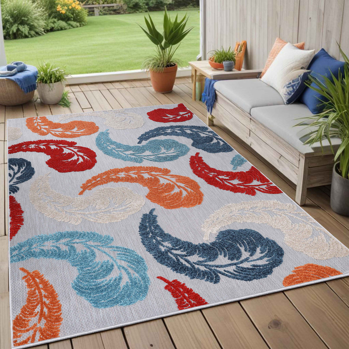 Feather Modern Bohemian Indoor Outdoor Area Rug - Multicolor