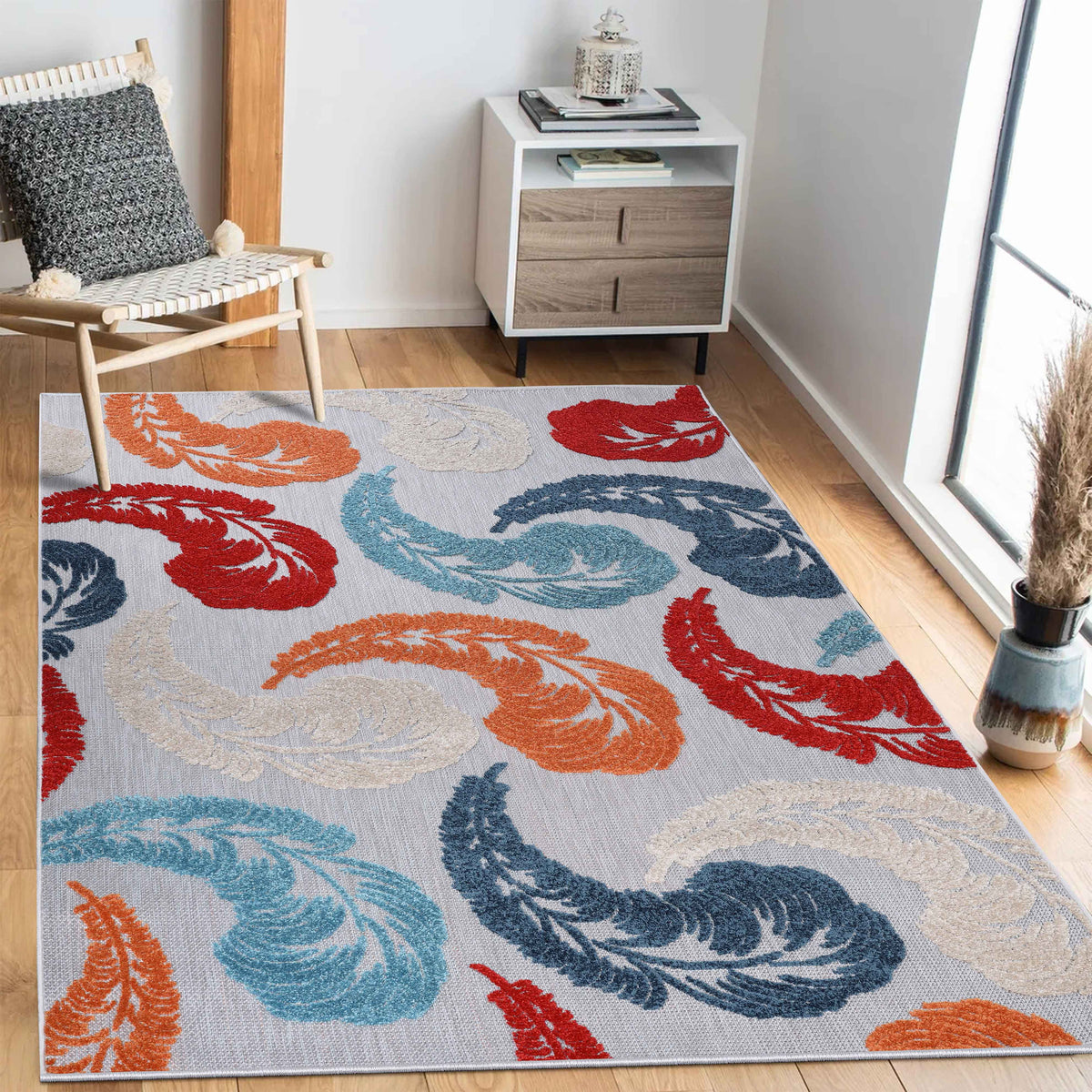 Feather Modern Bohemian Indoor Outdoor Area Rug - Multicolor