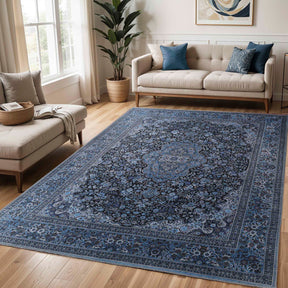 Fiorella Floral Oriental Medallion Indoor Large Area Rugs Or Runner - AzureBlue