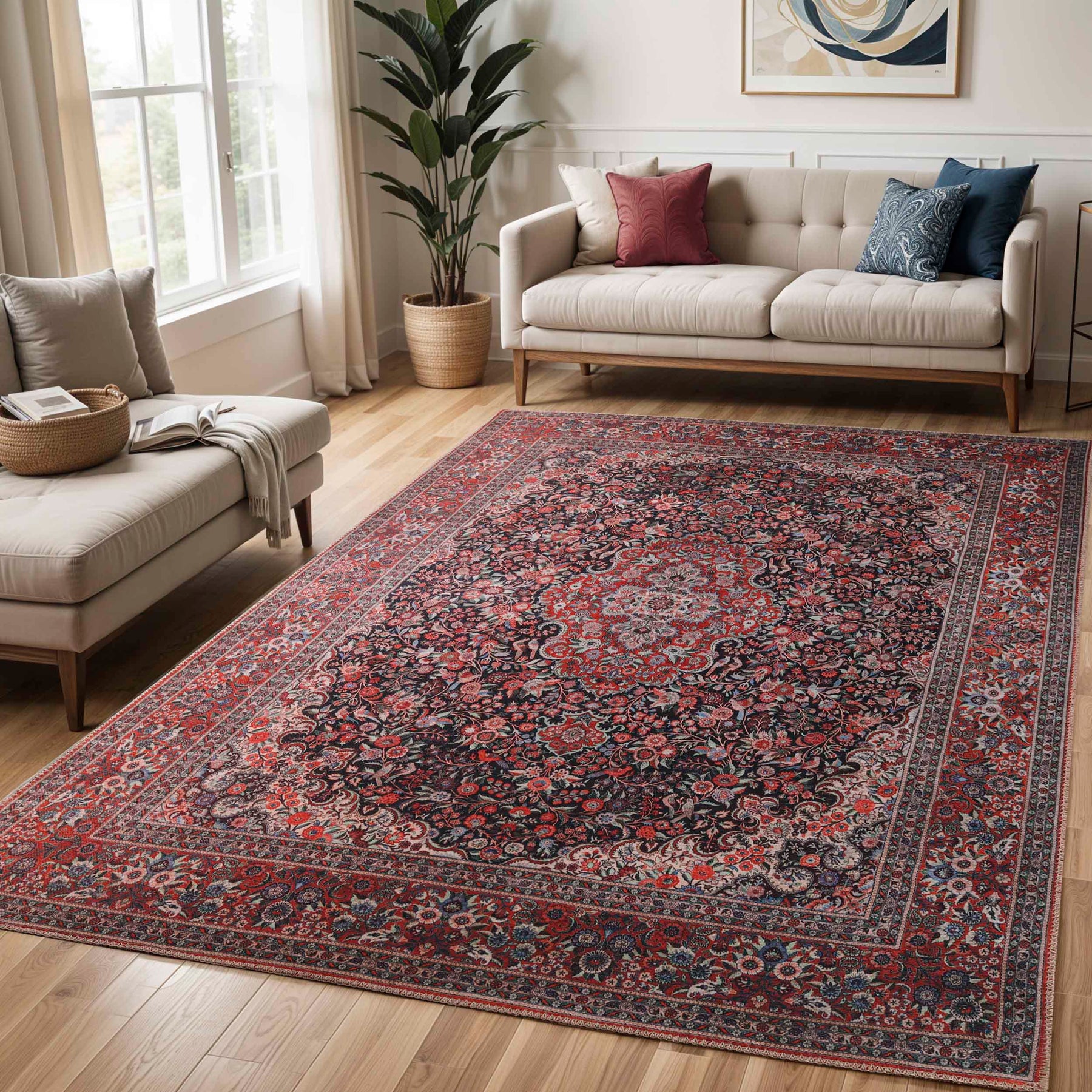 Fiorella Floral Oriental Medallion Indoor Large Area Rugs Or Runner - BerryRed