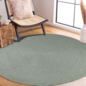 Bohemian Braided Indoor Outdoor Rugs Solid Round Area Rug - FogGreen