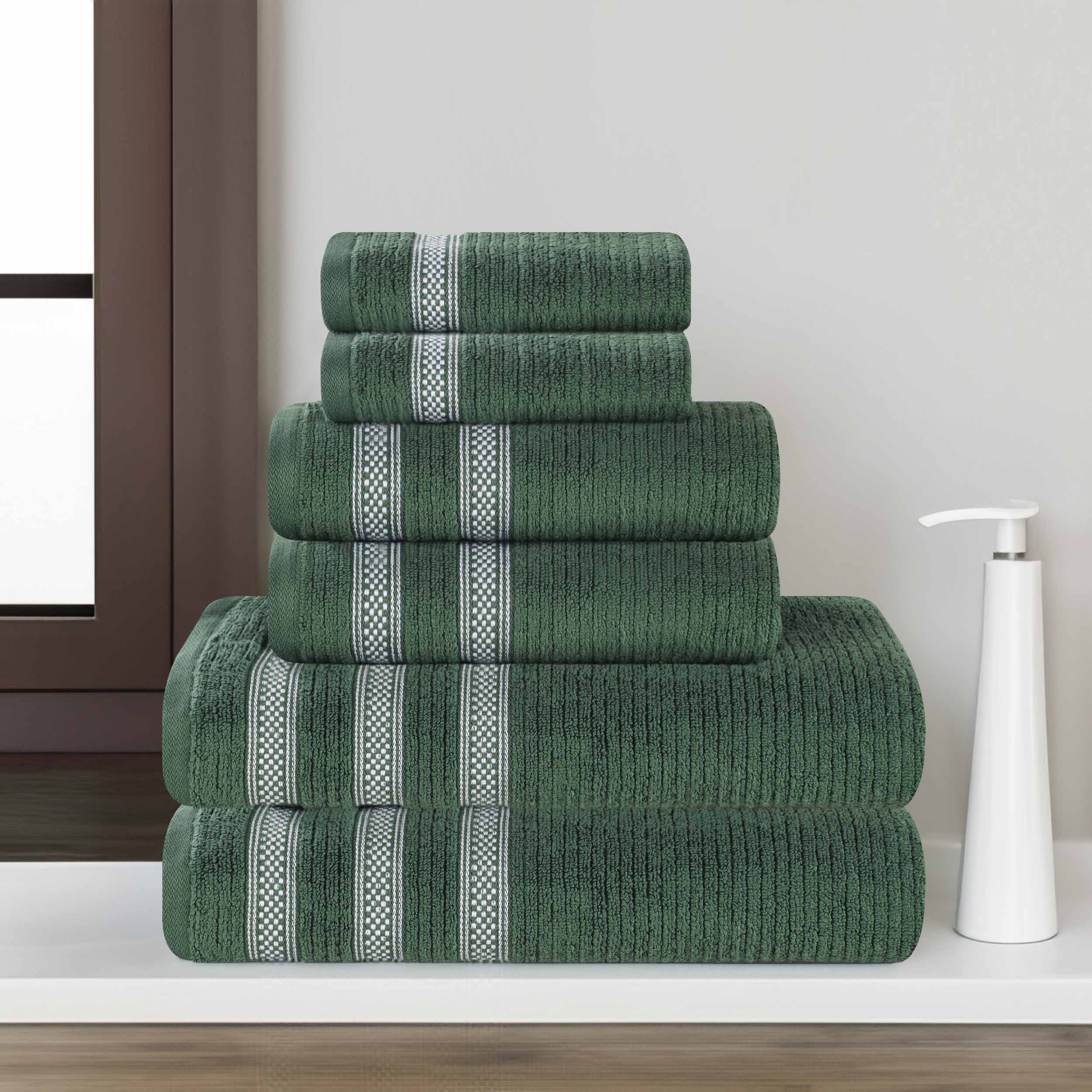 Brea Zero Twist Cotton Ribbed Geometric Border 6 Piece Towel Set - Towel Set by Superior