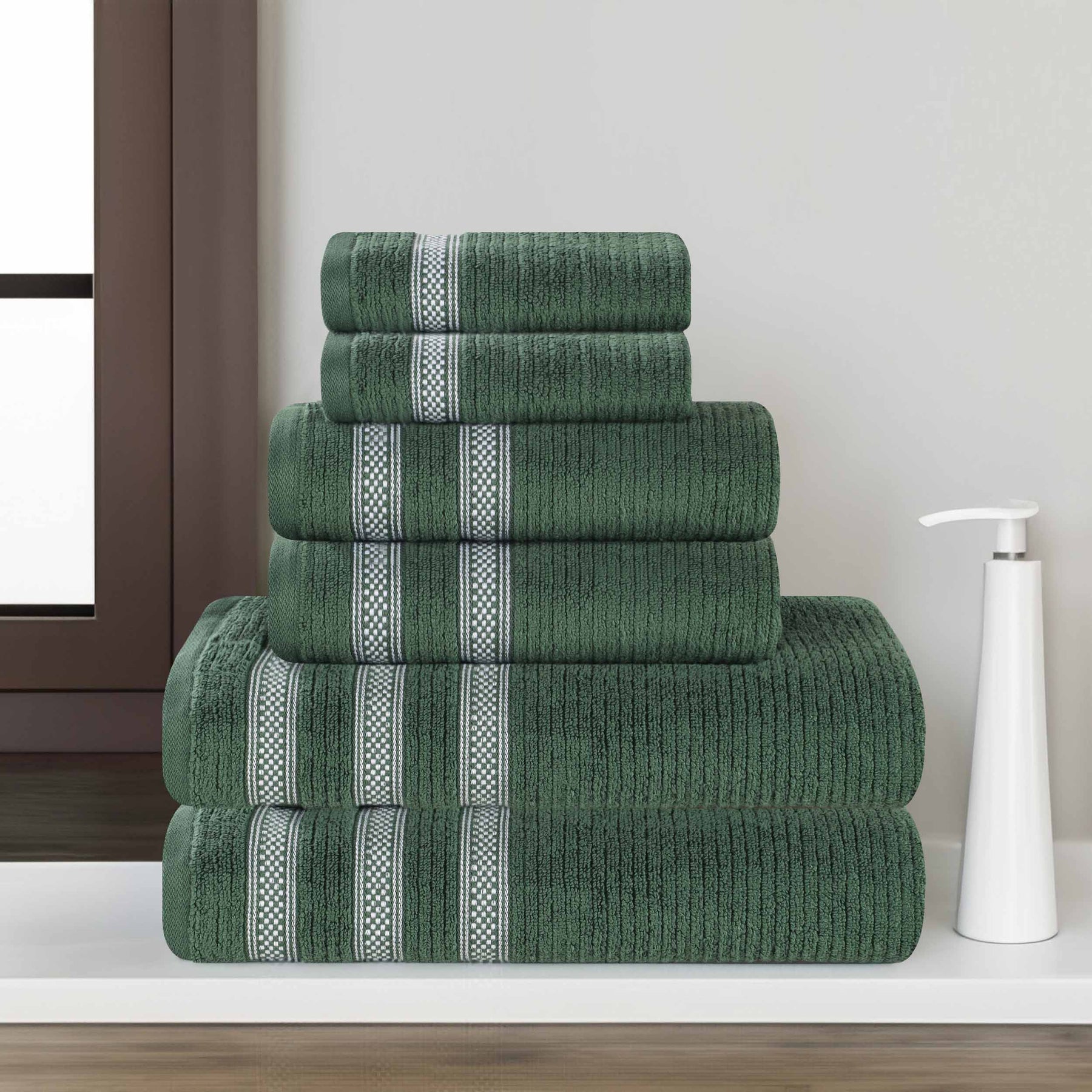 Brea Zero Twist Cotton Ribbed Geometric Border 6 Piece Towel Set