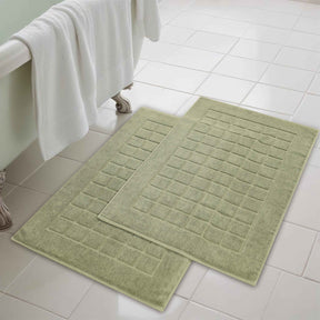 Nora Cotton Solid Absorbent Thick Checkered Washable Bath Mat Set of 2