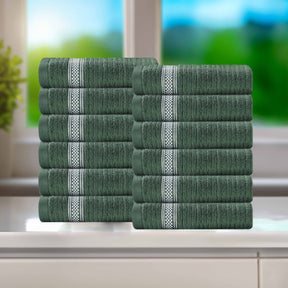 Brea Zero Twist Cotton Ribbed Geometric Border Face Towel Set of 12