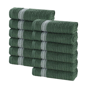 Brea Zero Twist Cotton Ribbed Geometric Border Face Towel Set of 12