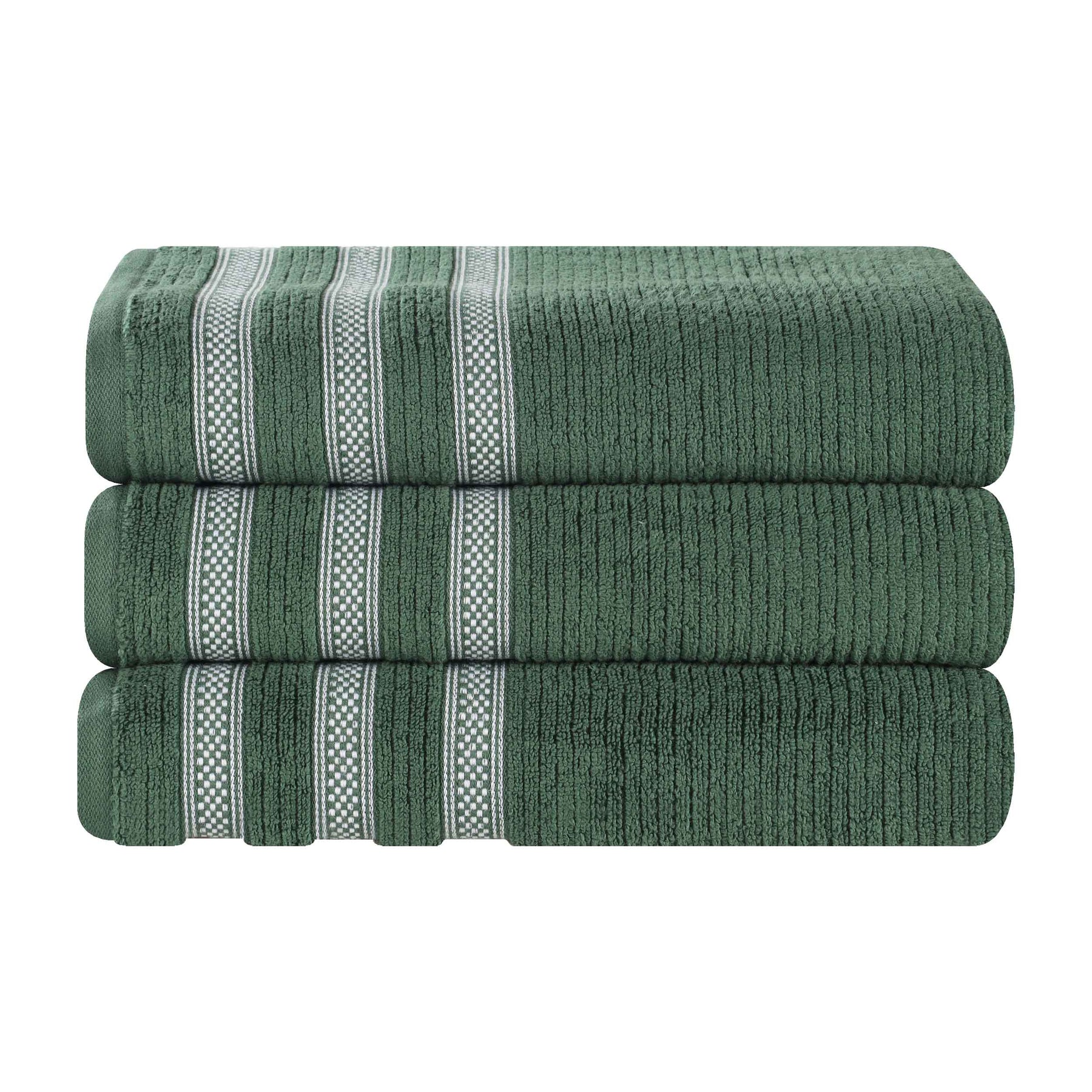 Brea Zero Twist Cotton Ribbed Geometric Border Bath Towel Set of 3