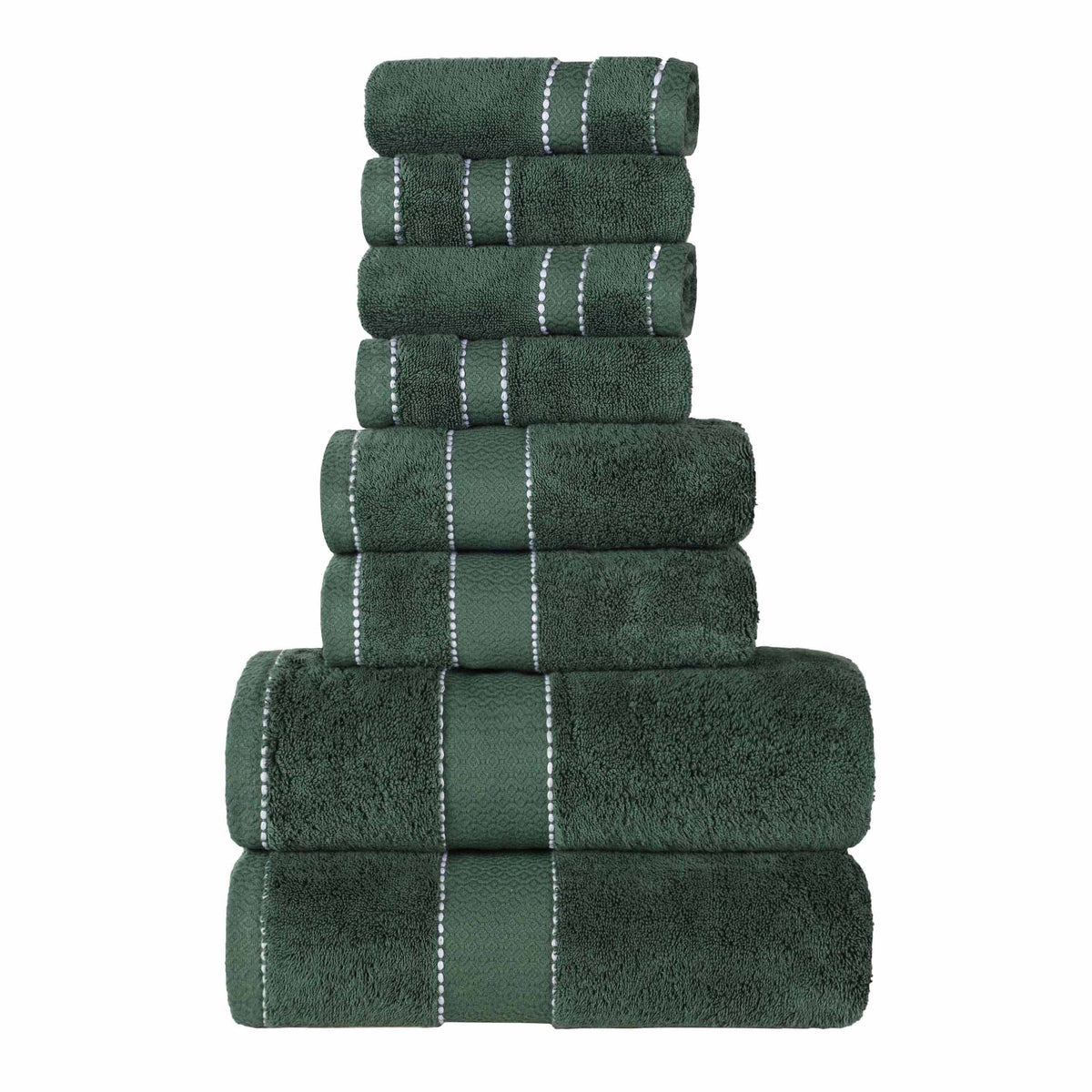 Niles Egyptian Giza Cotton Plush Heavyweight Soft 8 Piece Towel Set - ForestGreen